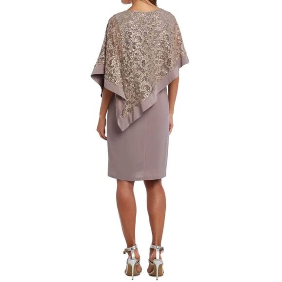 R&M Richards Capelet Poncho Metallic Dress Champagne Size 8 NWT $160 Wedding - Picture 2 of 11